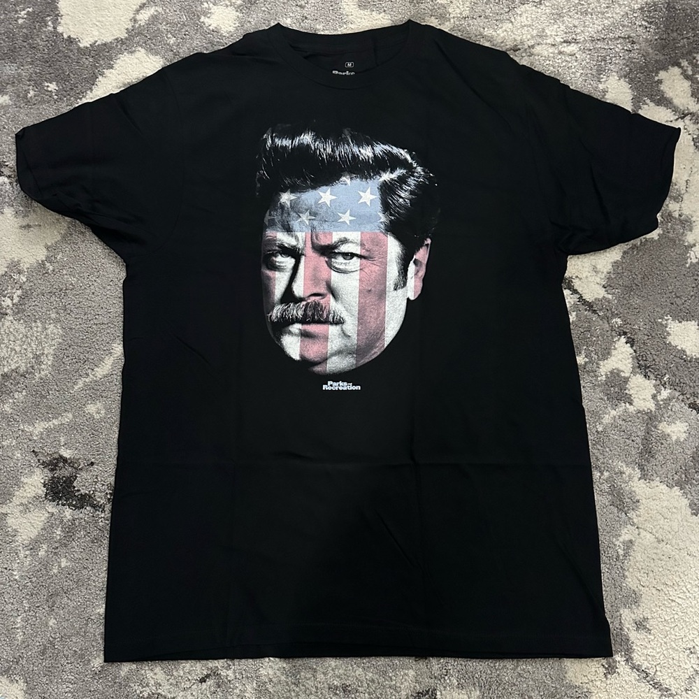 Parks and Recreation Black American Flag Graphic Tee D-33